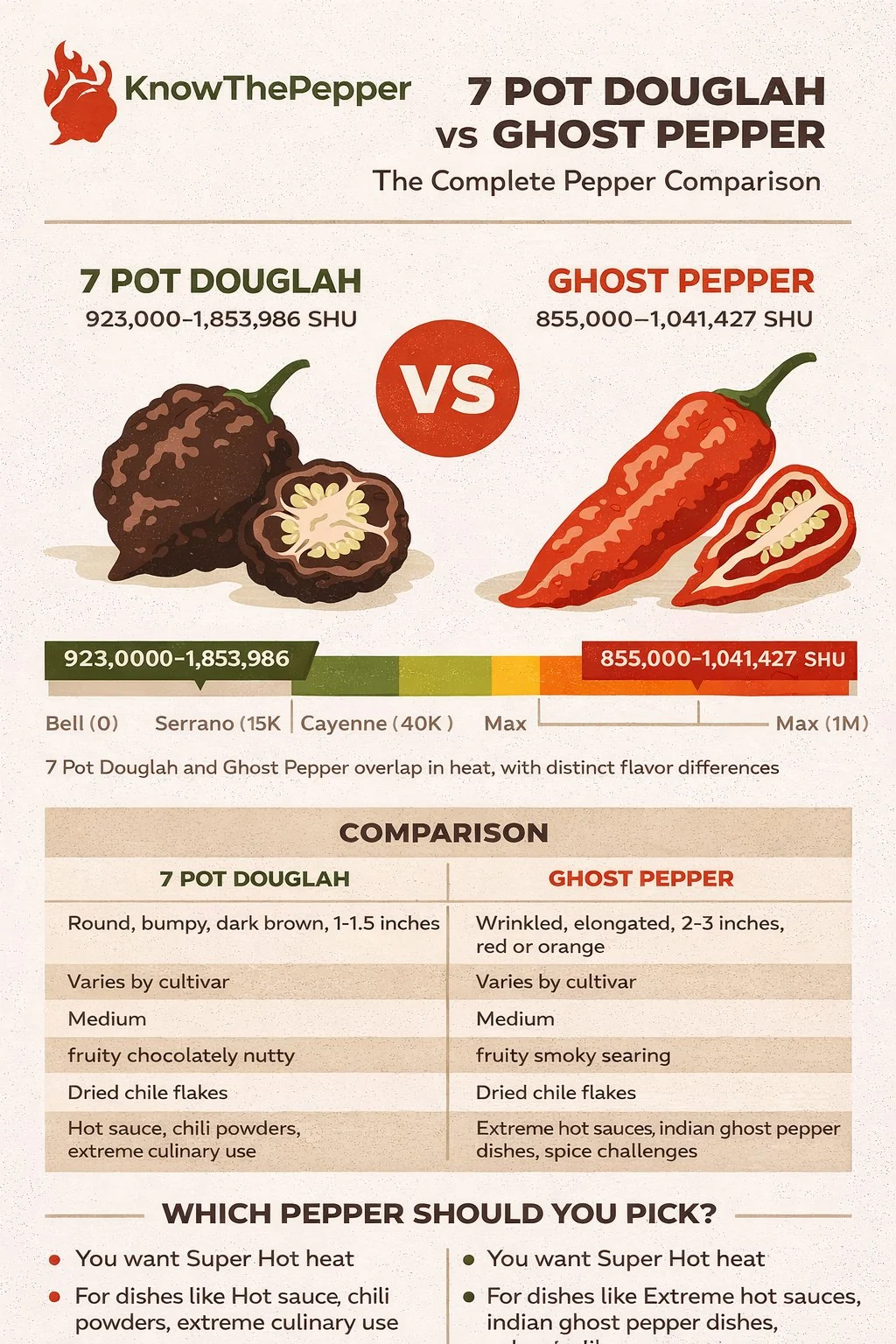 7 Pot Douglah and Ghost Pepper comparison