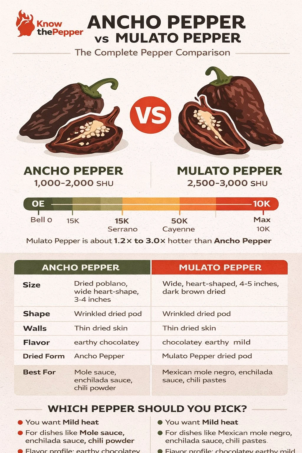 Ancho Pepper and Mulato Pepper comparison