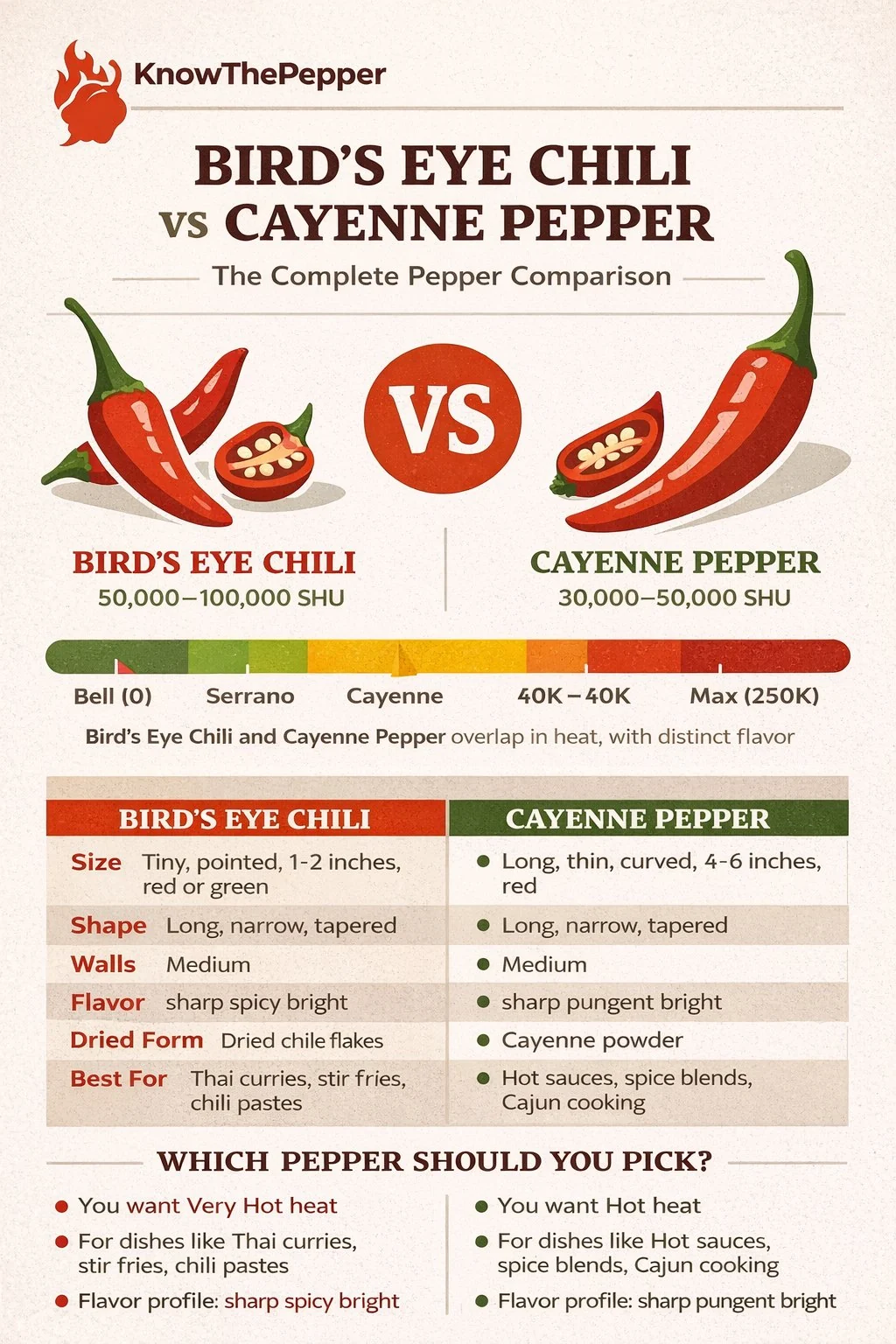 Bird's Eye Chili and Cayenne Pepper comparison