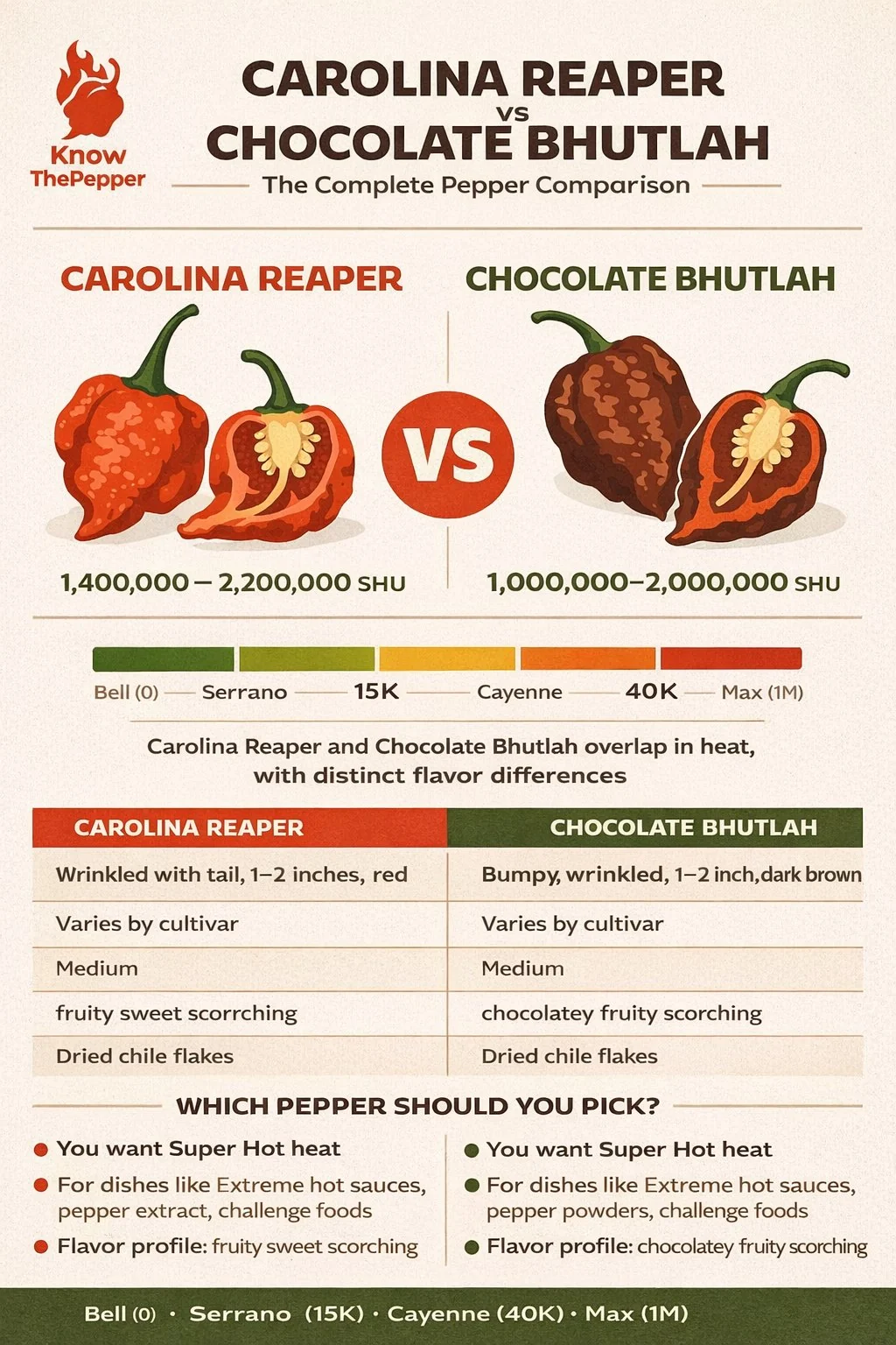 Carolina Reaper and Chocolate Bhutlah comparison