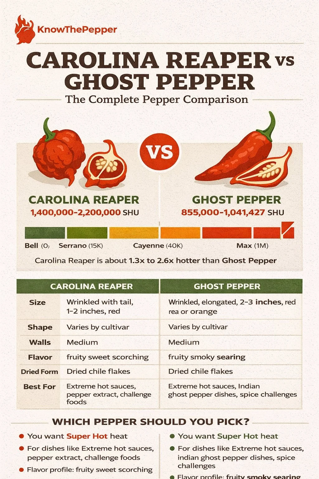 Carolina Reaper and Ghost Pepper comparison