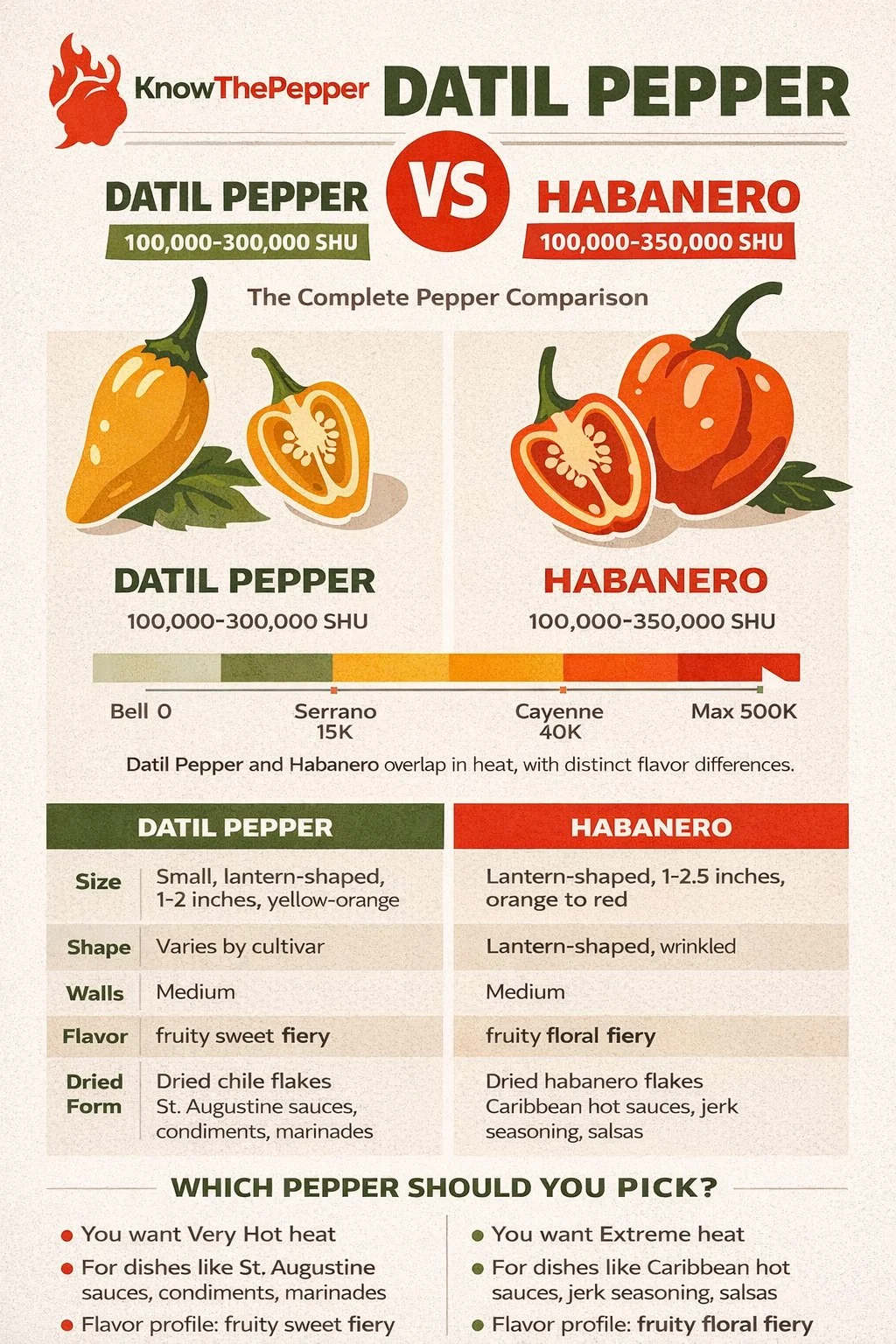 Datil Pepper and Habanero comparison