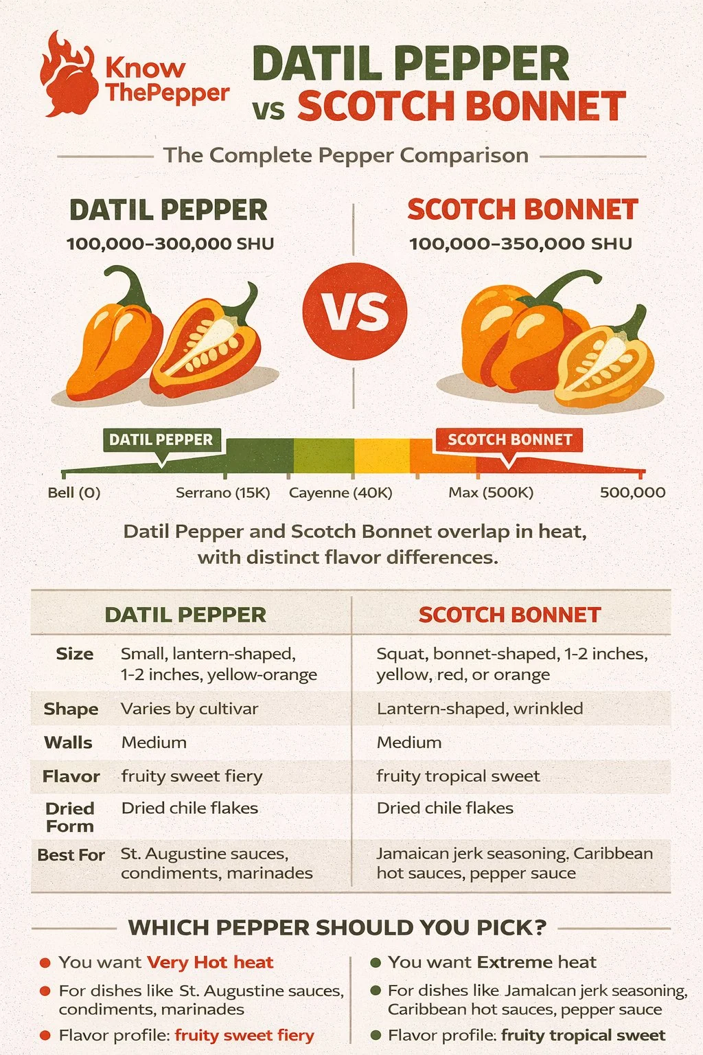 Datil Pepper and Scotch Bonnet comparison