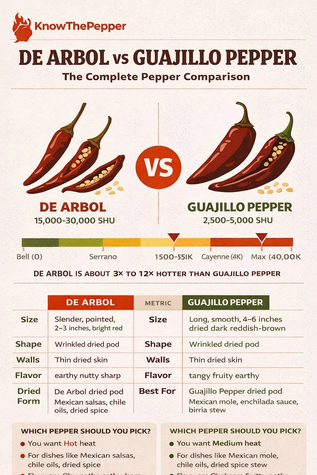De Arbol and Guajillo Pepper comparison