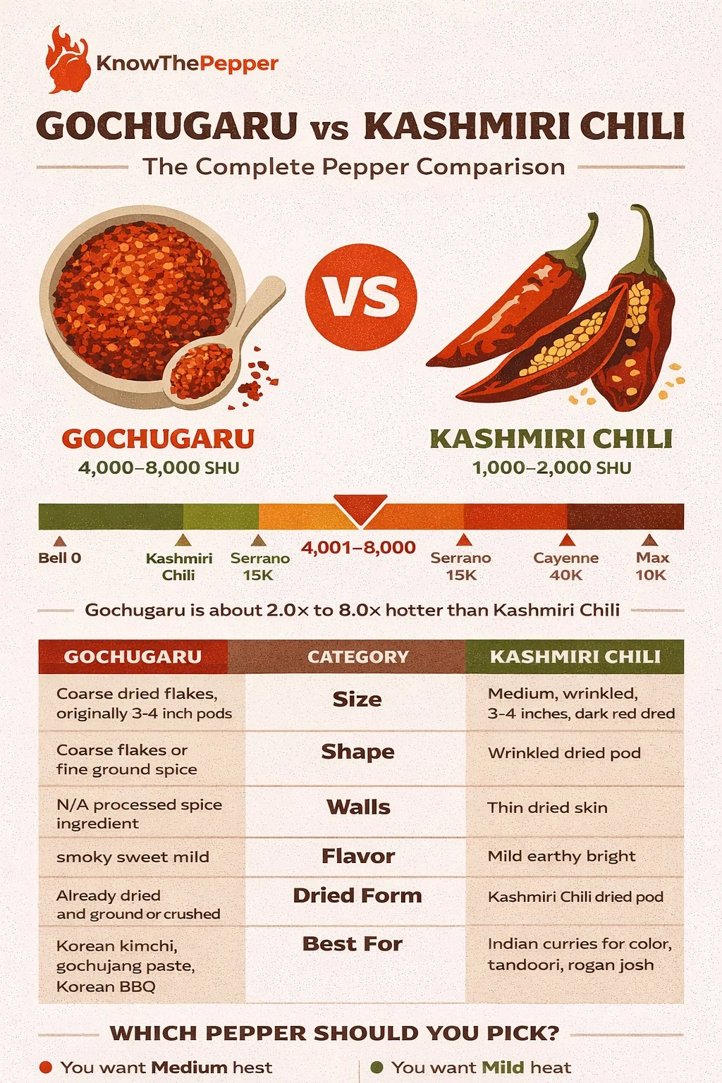 Gochugaru and Kashmiri Chili comparison