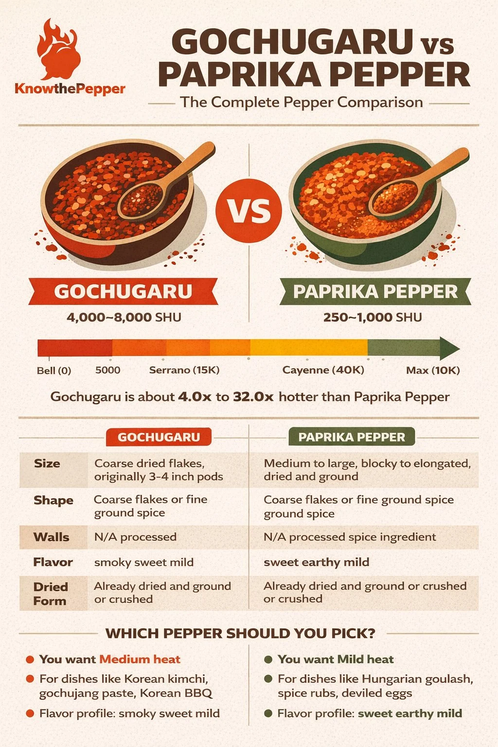 Gochugaru and Paprika Pepper comparison
