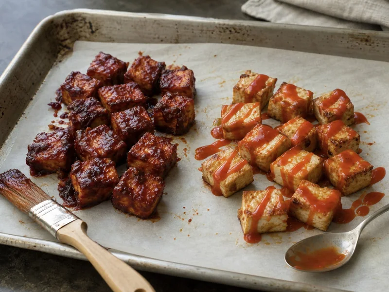 Gochujang paste and sriracha sauce showing their different textures on spoons