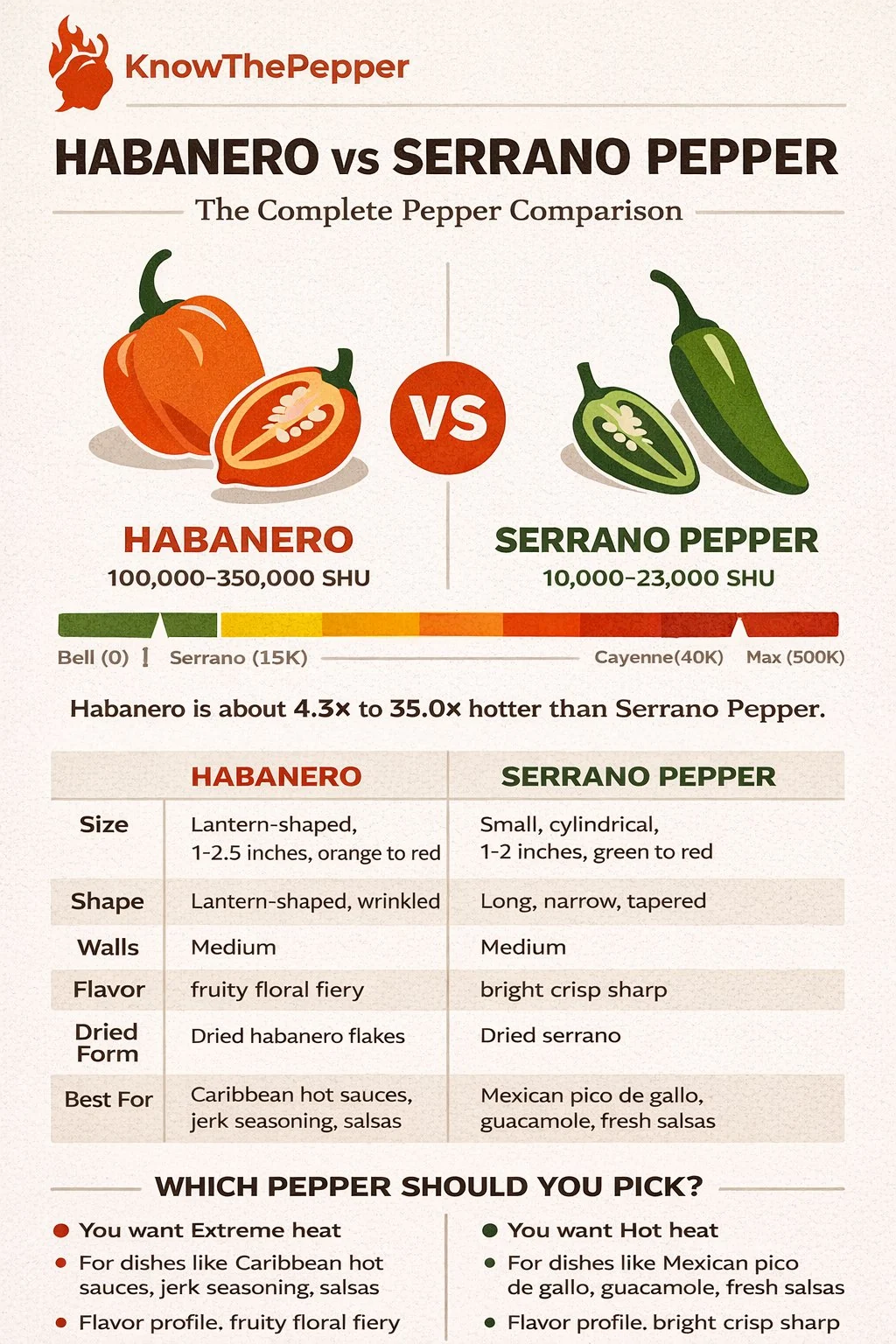 Habanero and Serrano Pepper comparison