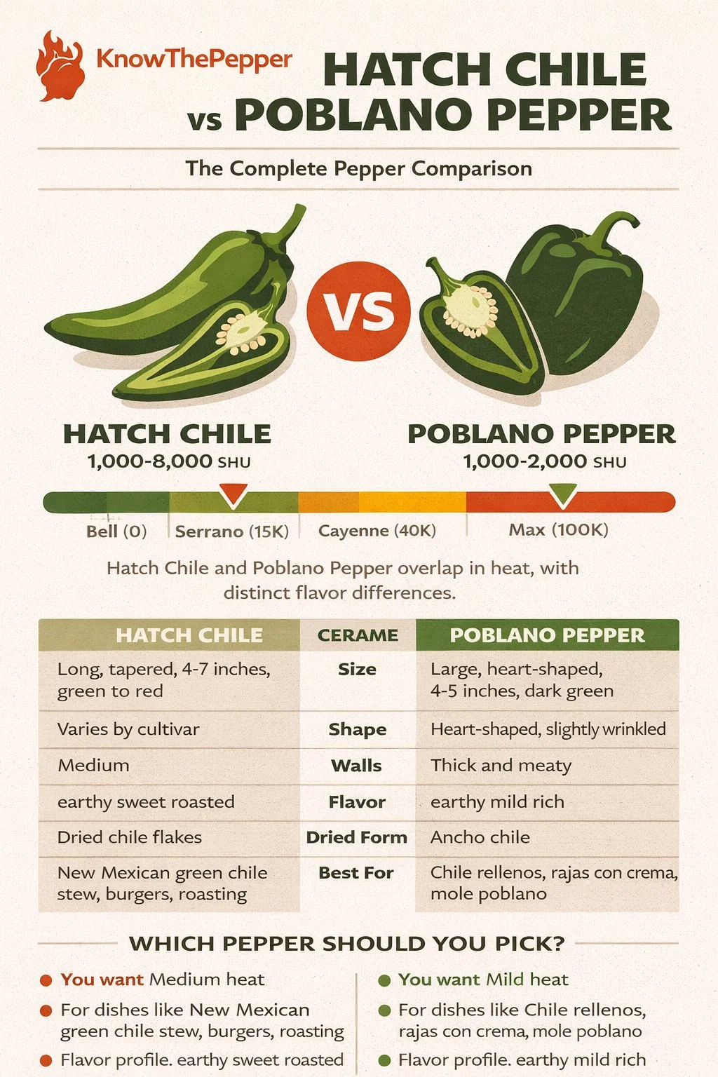 Hatch Chile and Poblano Pepper comparison