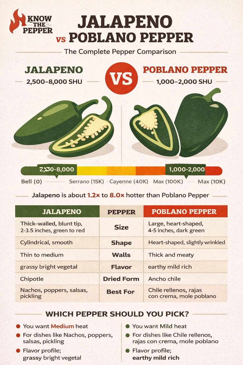 Jalapeño and Poblano Pepper comparison