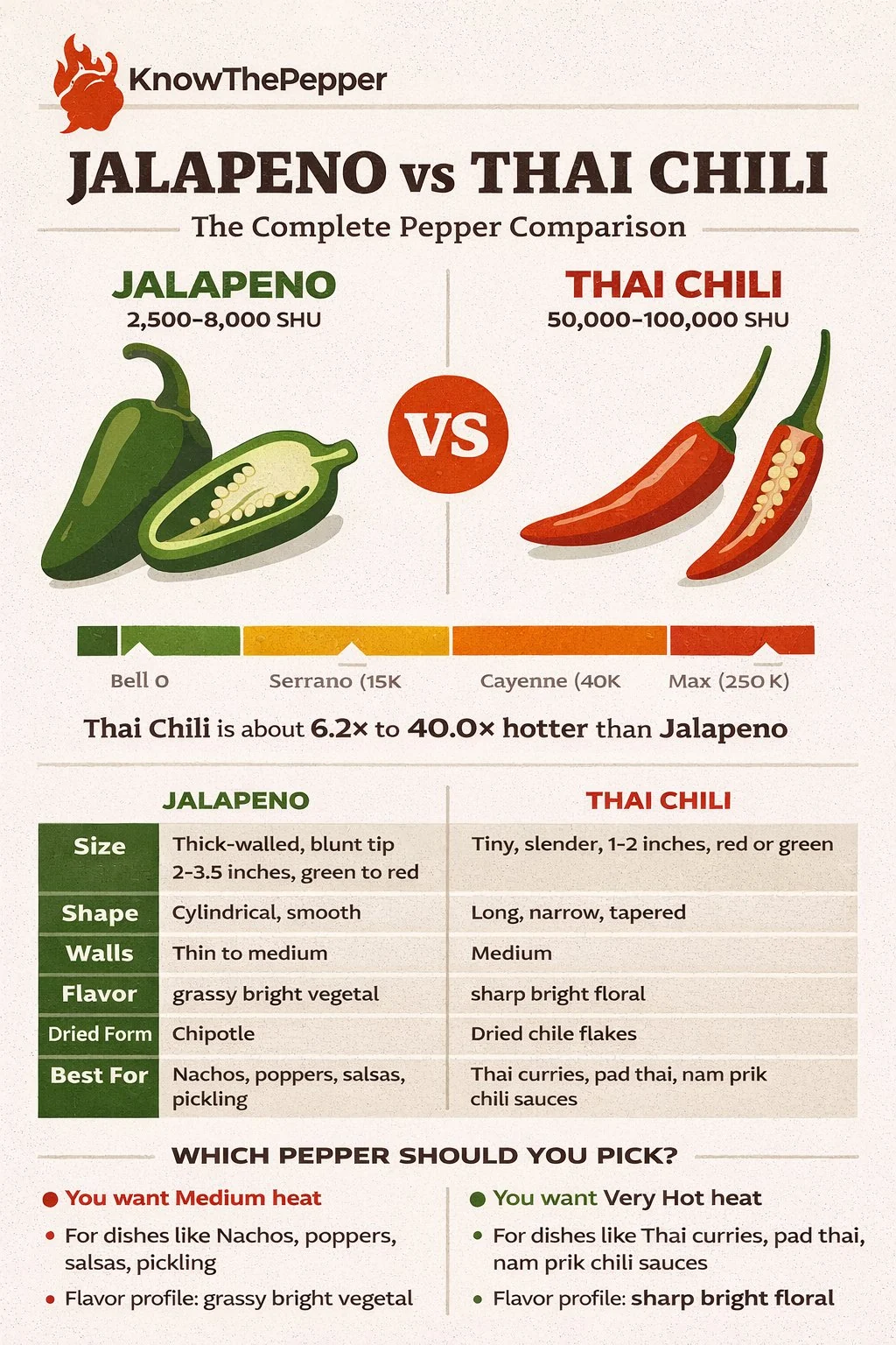 Jalapeño and Thai Chili comparison