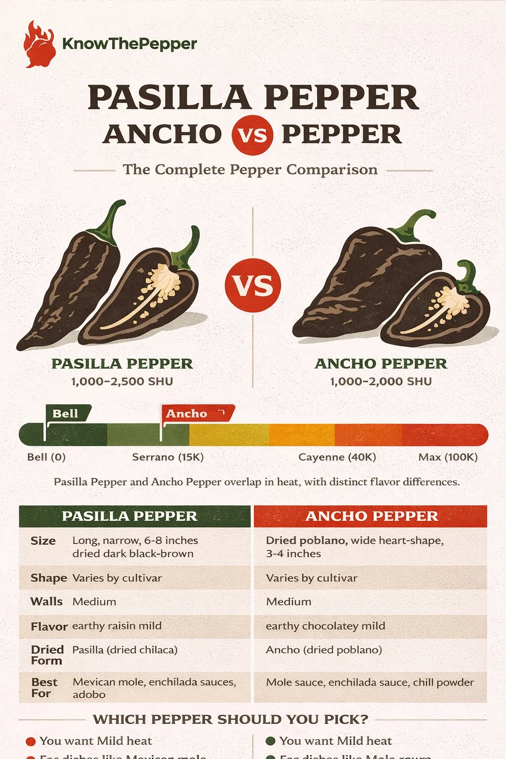 Pasilla Pepper and Ancho Pepper comparison
