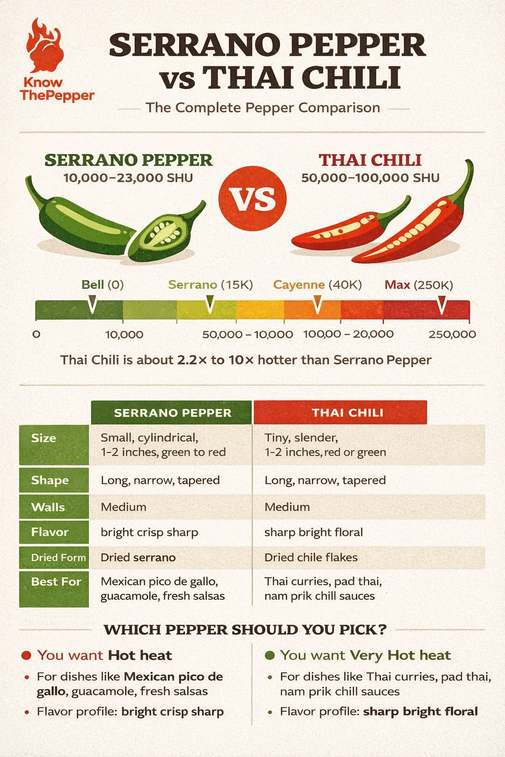 Serrano Pepper and Thai Chili comparison