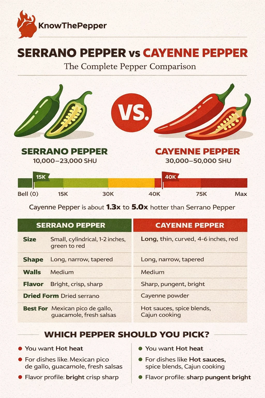 Serrano Pepper and Cayenne Pepper comparison