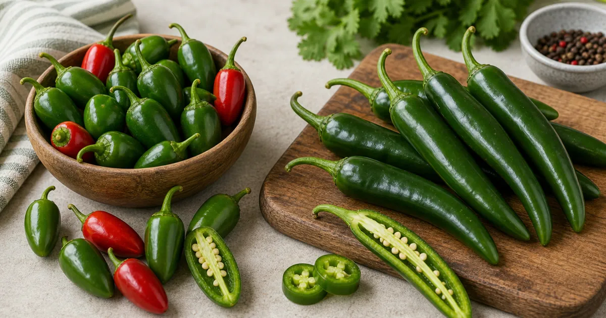 Sport Pepper and Serrano Pepper shown side by side for comparison