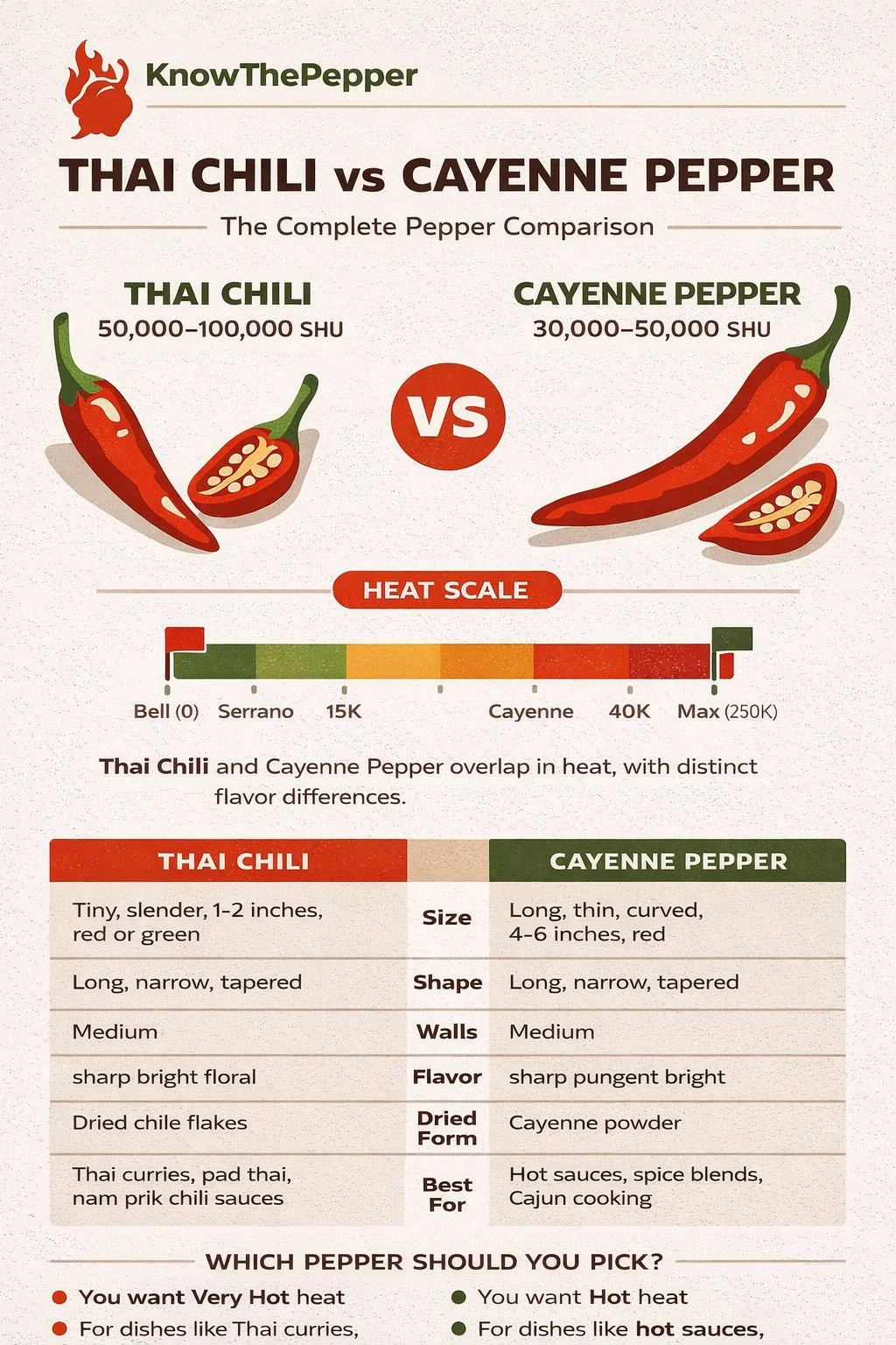 Thai Chili and Cayenne Pepper comparison
