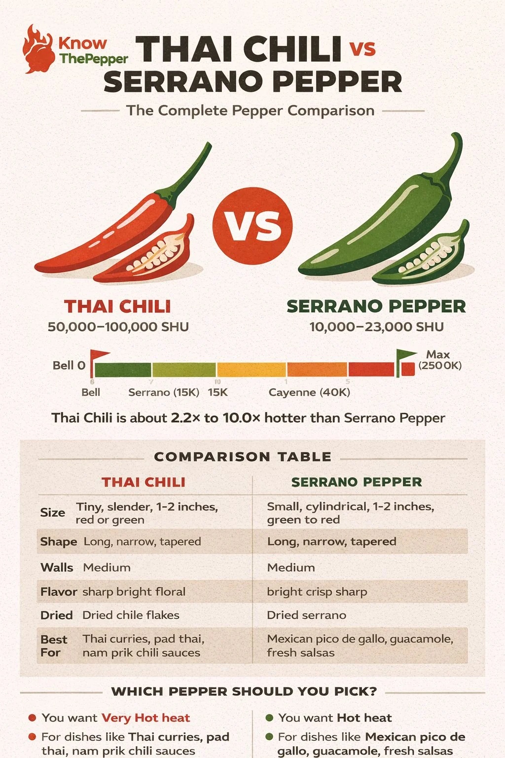Thai Chili and Serrano Pepper comparison