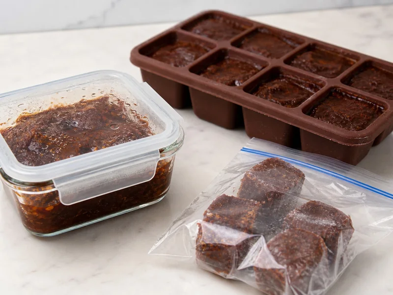 Covered chipotle leftovers and individually frozen adobo portions