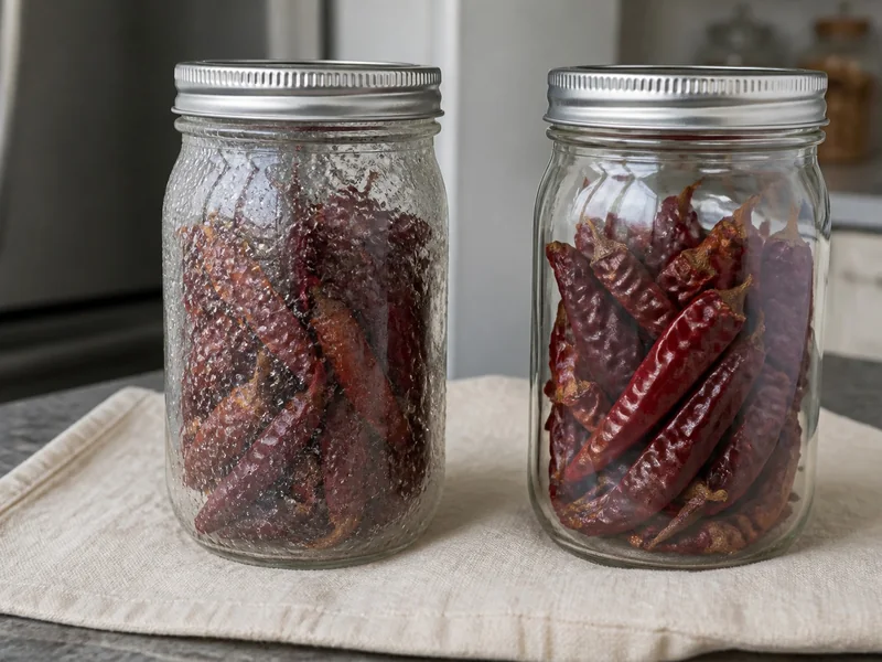 A sealed cold jar with exterior condensation beside a dry room-temperature jar