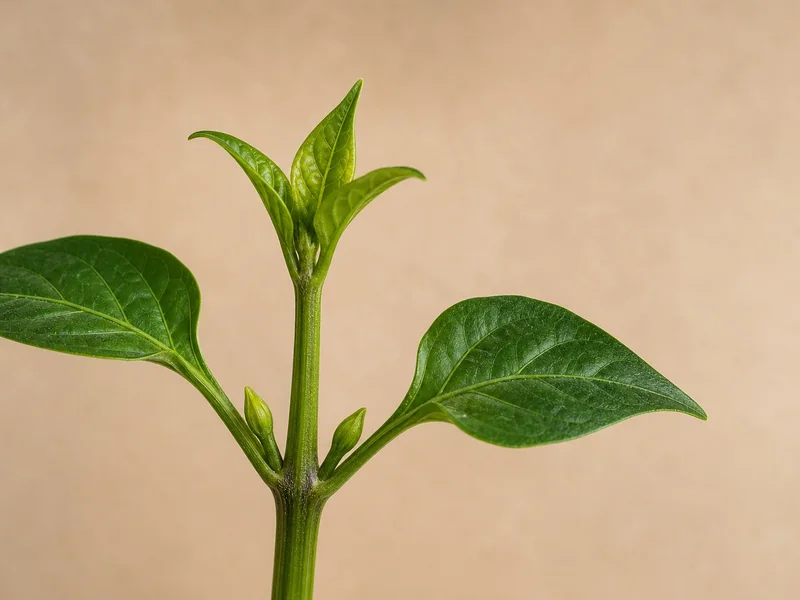 Pepper stem tip above a leaf node with two axillary buds