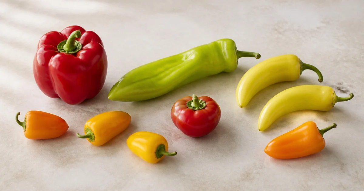 Bell, Cubanelle, banana, pimiento, and mini sweet peppers