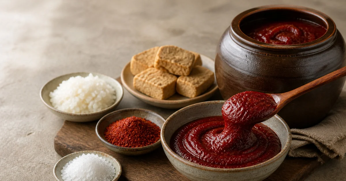 Thick gochujang with Korean red pepper, rice, meju, and salt