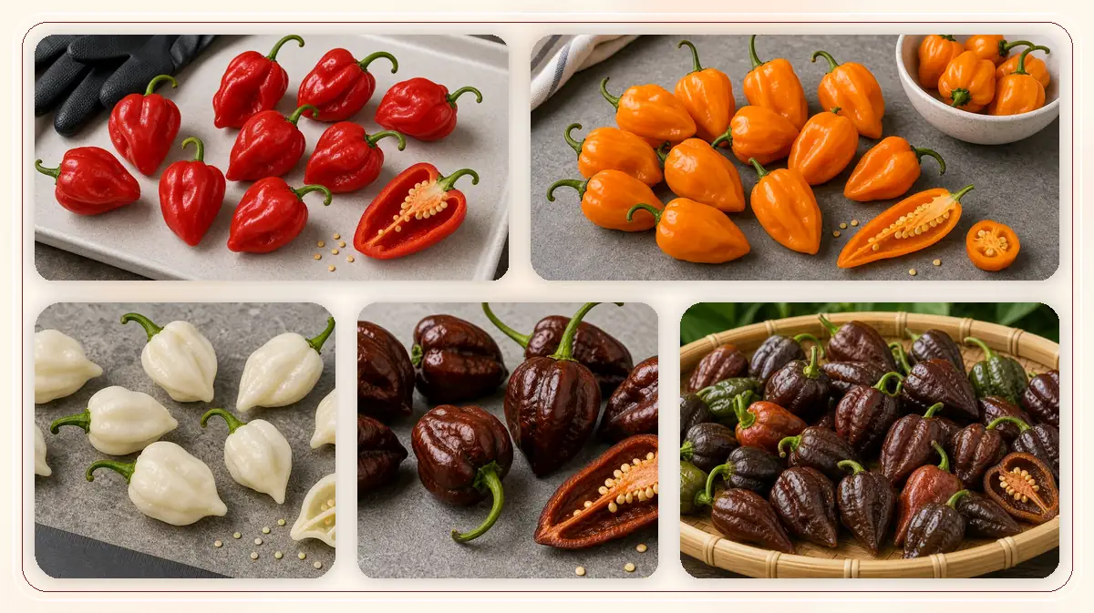 Caribbean Peppers in-post pepper reference image with varied cultivars and kitchen context