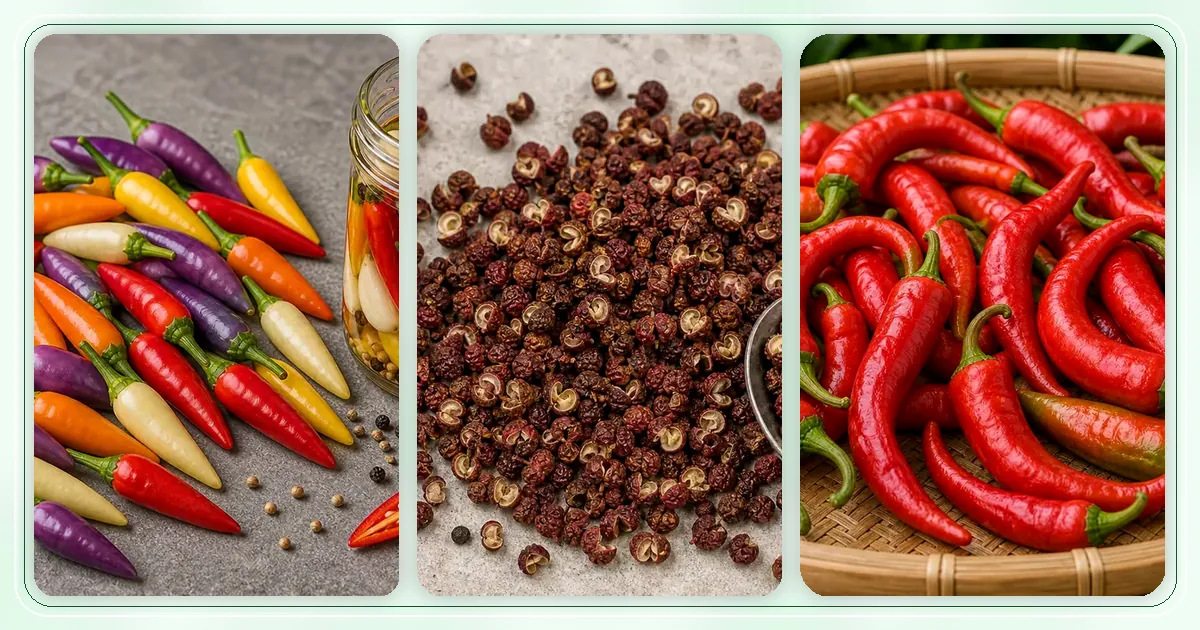 Chinese Peppers hub with route-specific pepper varieties arranged for browsing