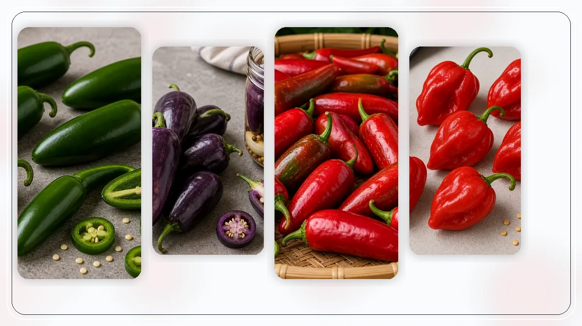 Pepper comparison in-post image with side-by-side fresh and dried peppers