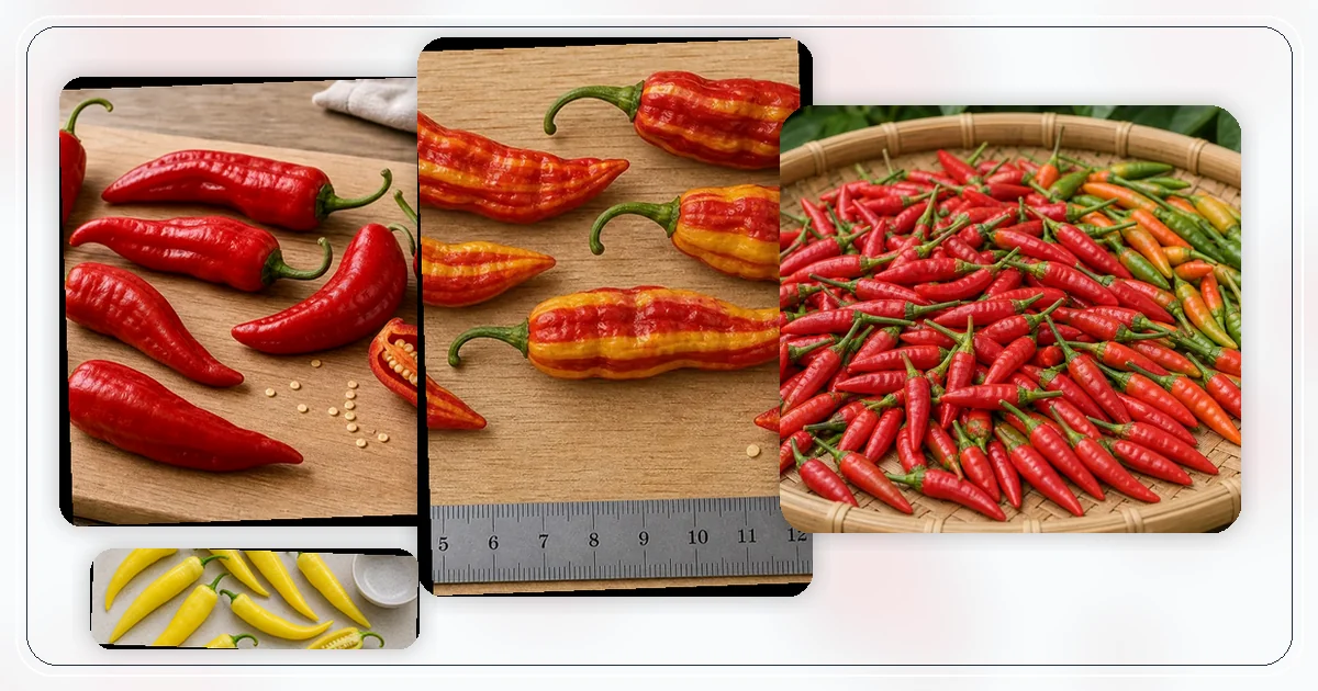 Hot Peppers (10K–100K SHU) hub with route-specific pepper varieties arranged for browsing