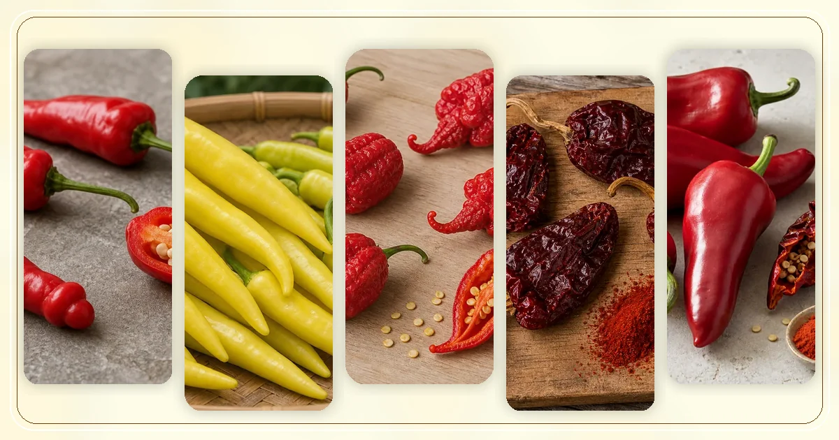 Hungarian Peppers hub with route-specific pepper varieties arranged for browsing