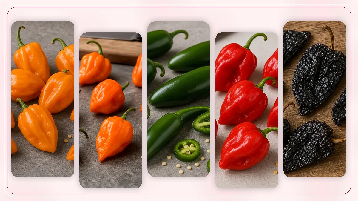 Mexican Peppers in-post pepper reference image with varied cultivars and kitchen context