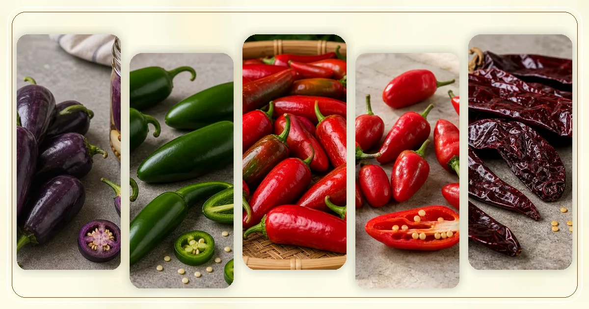 Peppers By Cuisine hub with route-specific pepper varieties arranged for browsing