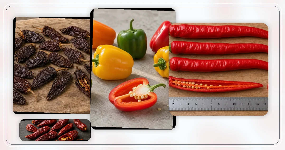 Smoked Peppers hub with pepper varieties arranged for browsing