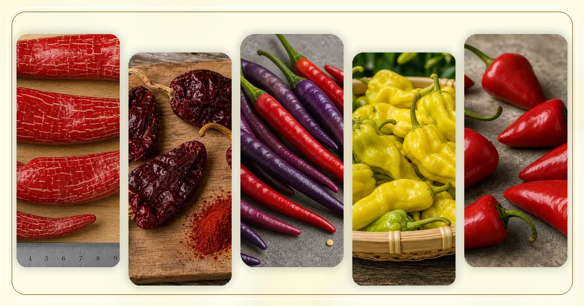 Spanish Peppers hub with route-specific pepper varieties arranged for browsing