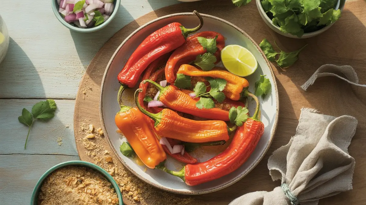 Fresh 7 Pot Barrackpore peppers showing color, shape and texture