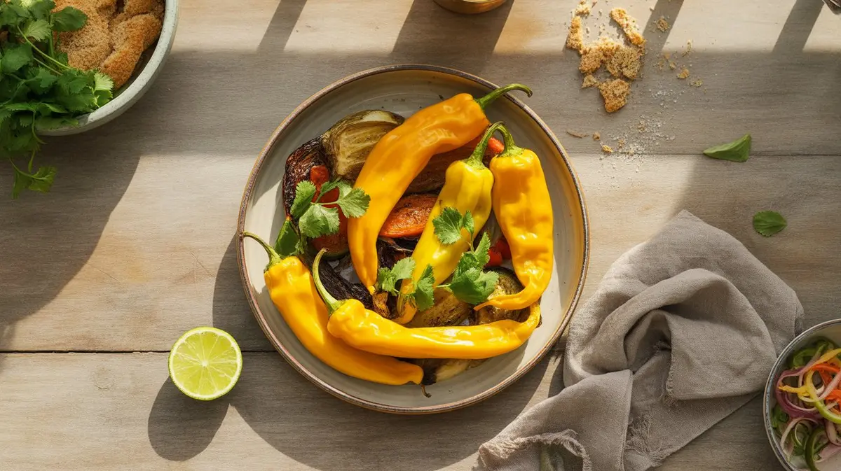 Fresh Aji Amarillo peppers showing color, shape and texture