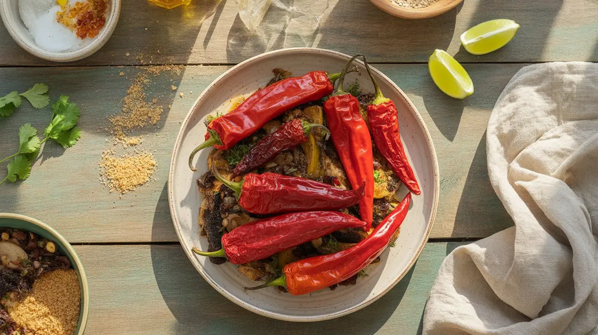 Fresh Aji Colorado peppers showing color, shape and texture