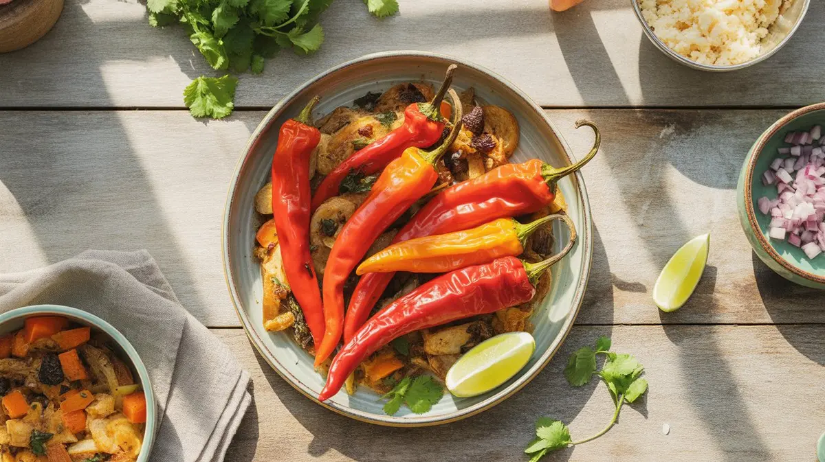 Fresh Aji Cristal peppers showing color, shape and texture