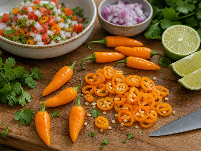 Aji Cristal peppers sliced for Chilean salsa prep