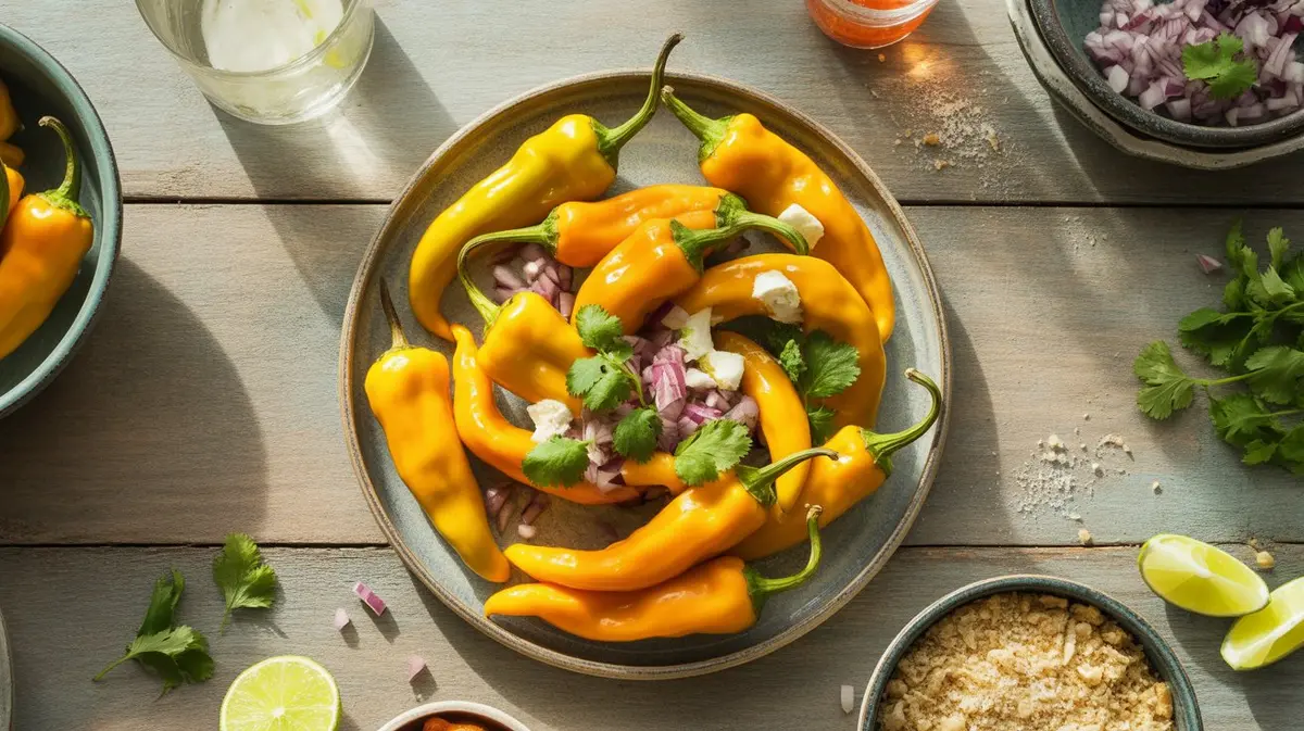 Fresh Aji Limo peppers showing color, shape and texture