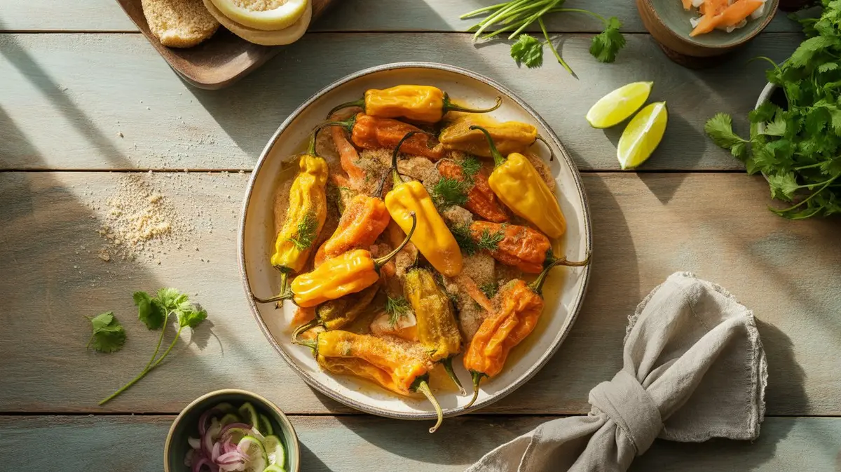 Fresh Aji Pineapple peppers showing color, shape and texture