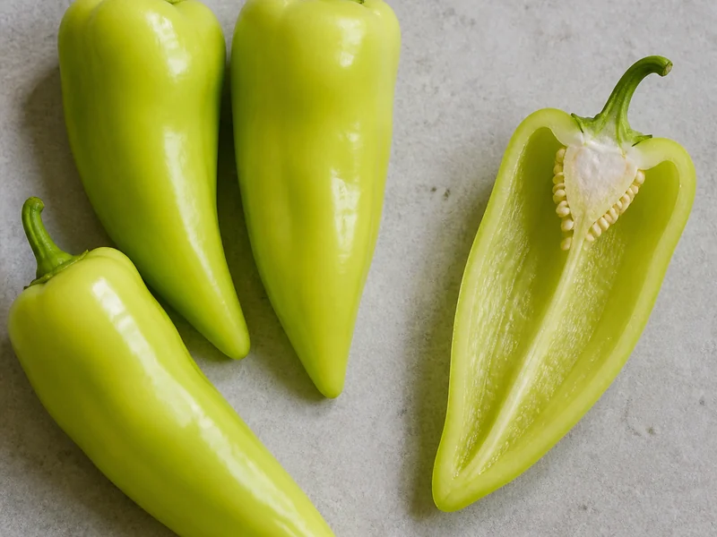 A Beaver Dam pepper split lengthwise showing the long hollow cavity that suits stuffing