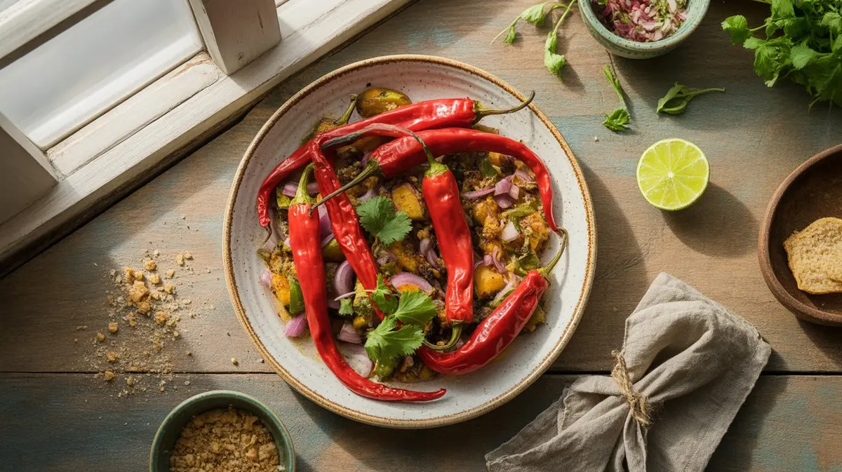 Fresh Bedfordshire Super Naga peppers showing color, shape and texture