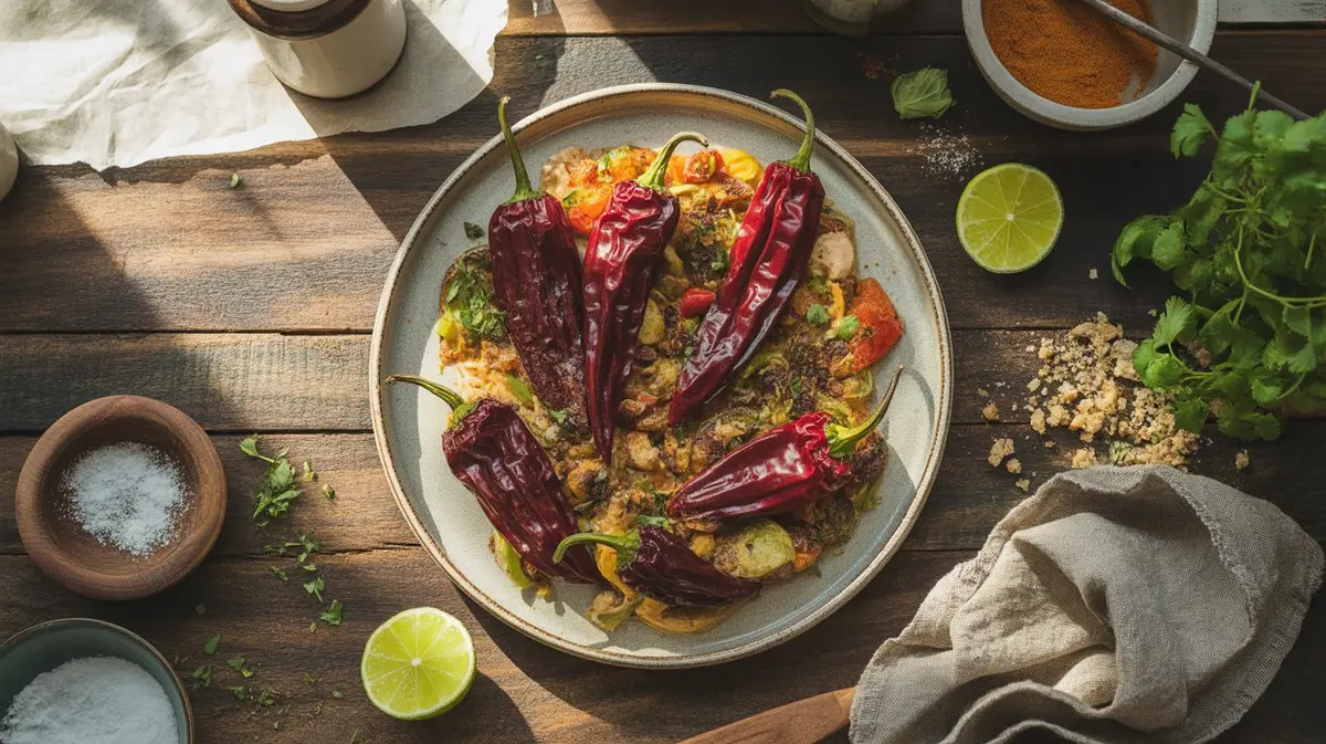 Fresh Bhut Jolokia Chocolate peppers showing color, shape and texture