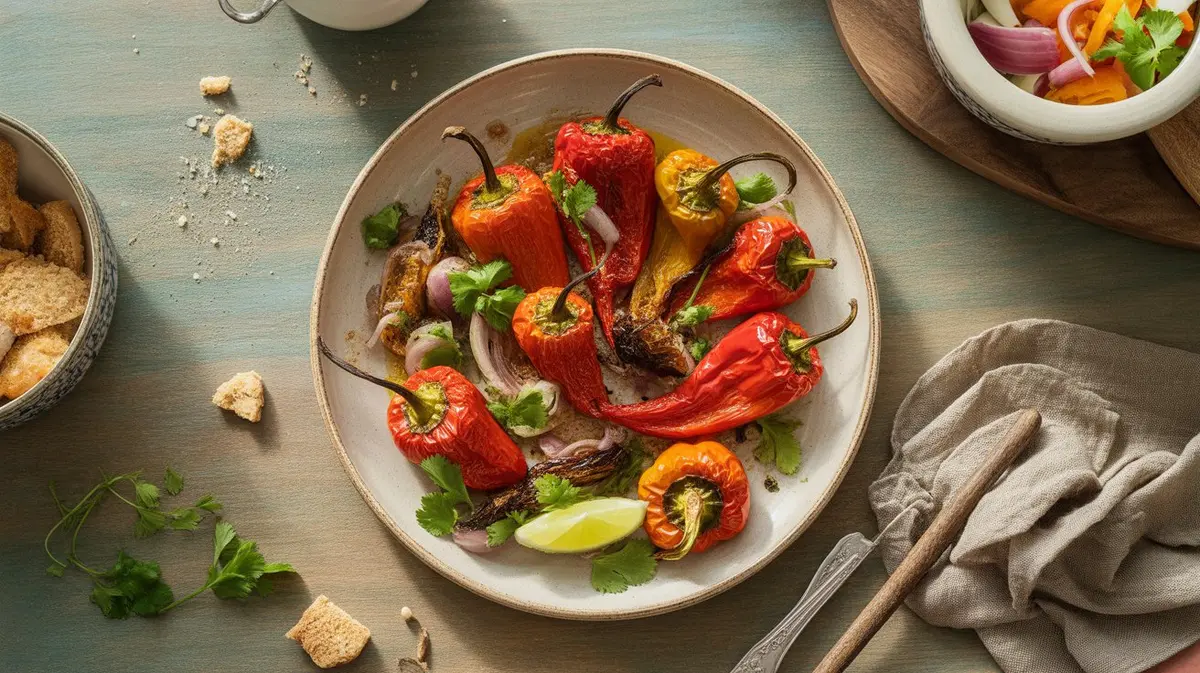Fresh Bishop's Crown peppers showing color, shape and texture