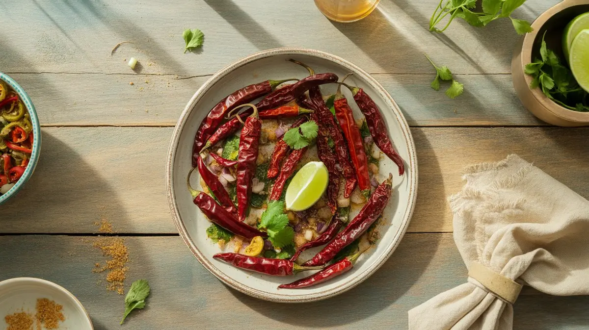 Fresh Byadgi Chili peppers showing color, shape and texture