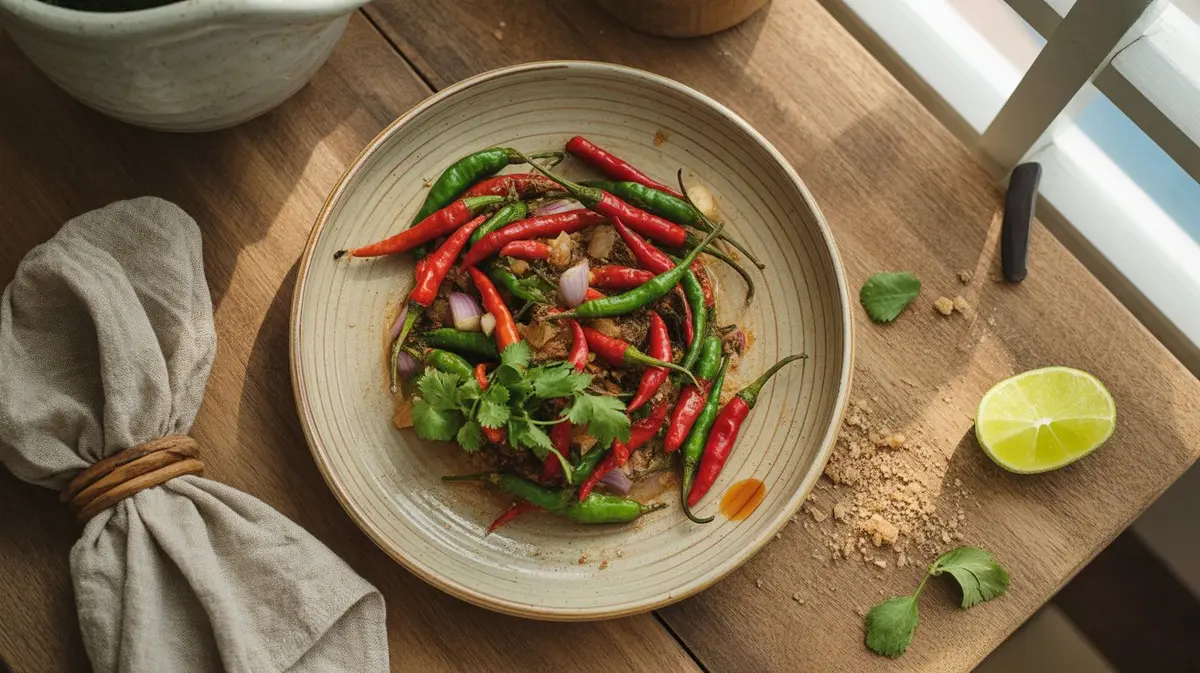 Fresh Cabe Rawit peppers showing color, shape and texture