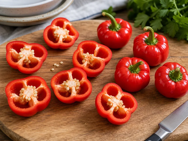 Stuffed Cajun Belle peppers showing their mini bell shape
