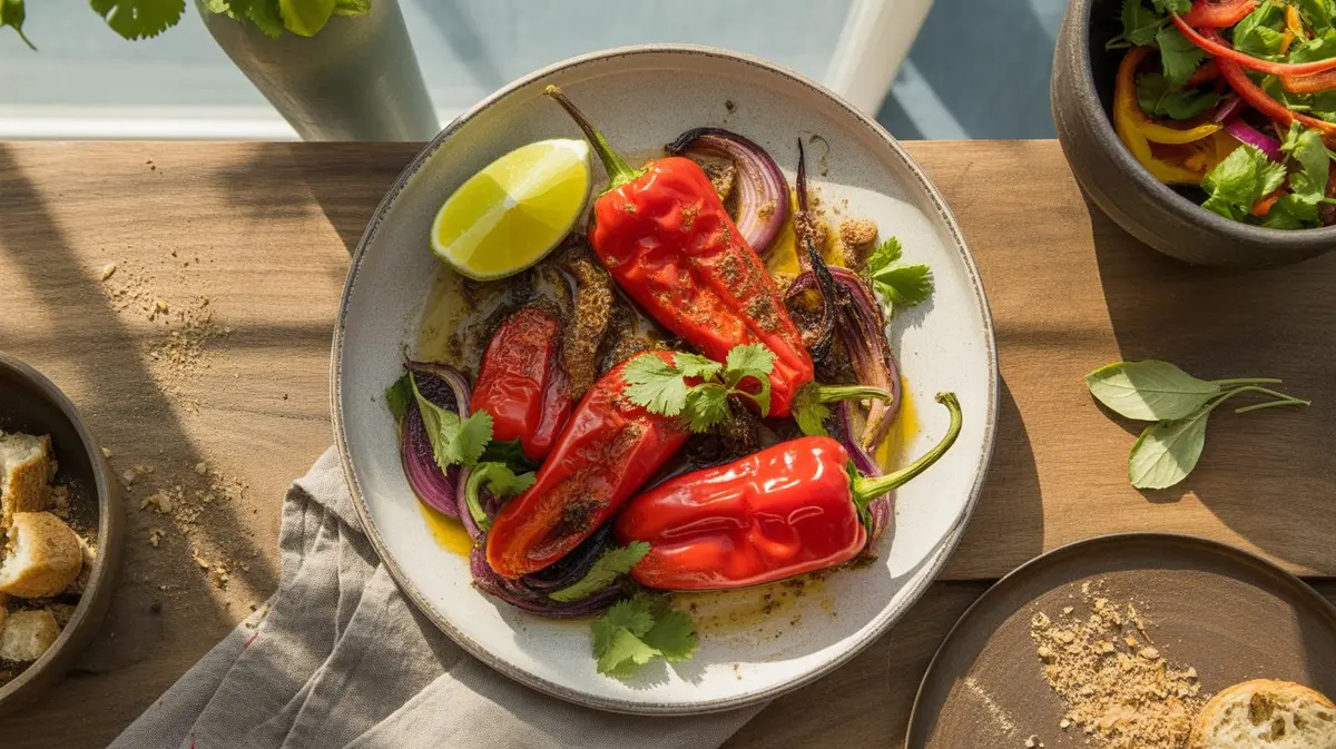 Fresh Cherry Bomb Pepper peppers showing color, shape and texture